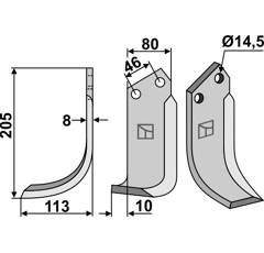 Lame gauche pour Fraise/Rotavator MURATORI 1200016 adaptable -