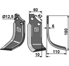 Lame droite pour Fraise/Rotavator SICMA 4811281 adaptable 