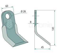 Couteau-Y pour broyeur 141x60mm ORSI 23043 adaptable 