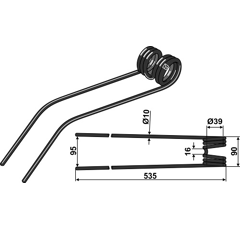 Dent de fenaison noire 535 mm 51218 adaptable - BlackSteel©