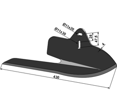 Lame gauche 160 mm pour bineuse MONOSEM 10100025 adaptable - BlackSteel©