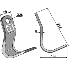 Fléau 215 x 60 mm pour broyeur KUHN JX136098 adaptable