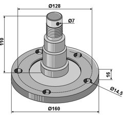Bride de palier avec axe 128 mm pour déchaumeur adaptable - BlackSteel©