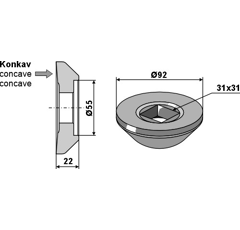 Bride extérieur Ø 92 mm pour arbre carré 30 x 30 adaptable