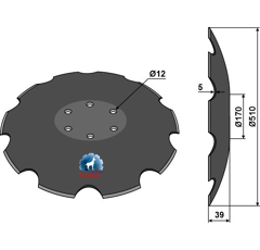 Disque crénelé ∅510x5 - 6 trous pour déchaumeur VOGEL & NOOT R2320401 adaptable