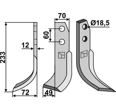 Lame gauche pour Fraise/Rotavator KUHN 523219 adaptable