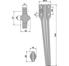 Dent gauche pour herse rotative EBERHARDT 300327 adaptable - Blacksteel©
