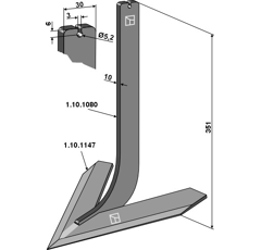 Dent avec cœur 260 x 10 mm pour bineuse STEKETEE 405626 adaptable - BlackSteel©