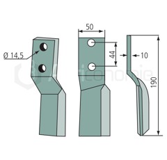 Lame droite 190 x 50 x 10 mm pour rotavator MURATORI adaptable