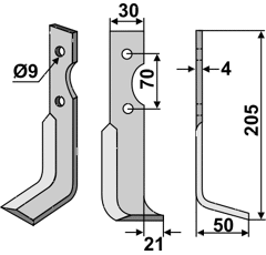 Fräsmesser Rechts 205 x 30 Agria Nachbau