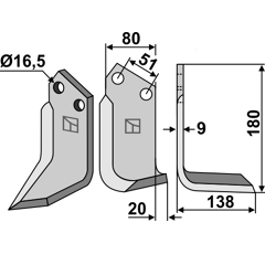 Lame droite pour Fraise/Rotavator HOWARD 9863 adaptable 