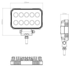 Phare de travail Rectangulaire 10 LED 10 - 30V 15W 1900 lumens