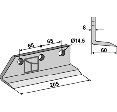 Lame 205 x 60 x 8 mm pour cureuse rotative DONDI adaptable