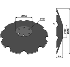Disque crénelé ∅510x5 pour déchaumeur KUHN H2234350 adaptable - Blacksteel©