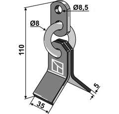 Fléau 110 x 35 x 5 mm pour broyeur MULAG TM60-04-0131 adaptable