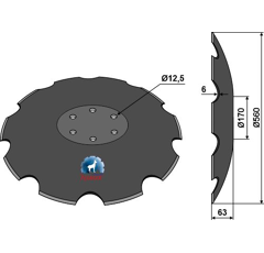 Disco dentado ?560x6 para cultivador adaptable - Blacksteel©