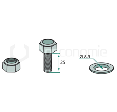 Boulon M8 x 1,25 x 25 mm pour semoir adaptable