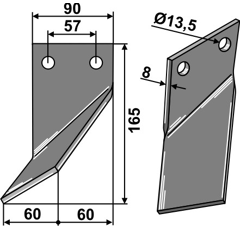 Rotorzinken Links 165 x 90 Rota Dairon Nachbau