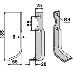 Fräsmesser Links 185 x 25 B.C.S. Nachbau