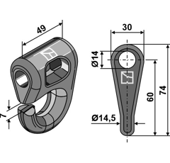 Manille 60x49x14 pour broyeur NOREMAT adaptable - Blacksteel©