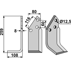 Fräsmesser Links 259 x 80 Pegoraro Nachbau
