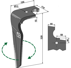 Dent droitee pour herse rotative FERABOLI 07U00040 adaptable