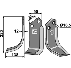 Lame gauche pour Fraise/Rotavator MASCHIO/GASPARDO 09400415 adaptable -