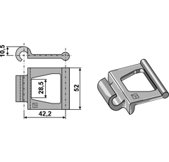 Cadena articulada 52 x 42,2 mm en acero para esparcidor adaptable