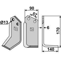 Lame droite 170x90mm pour Fraise/Rotavator HOWARD adaptable - Blacksteel©