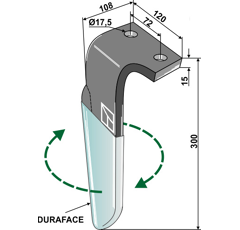 Dent droite DURAFACE pour herse rotative CELLI 6226031 adaptable - Blacksteel©