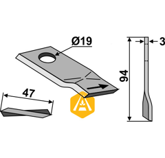Couteau rotatif gauche pour faucheuse VICON 1043390 adaptable - BlackSteel©