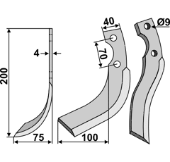 Fräsmesser Links 200 x 40 Iseki Nachbau
