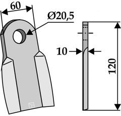 Couteau droit pour broyeur 120x60mm ZAPPATOR adaptable - Blacksteel©
