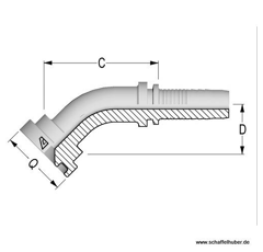 Pressnippel Bogen 45° DN38IL2SAEFLH45 Alfagomma