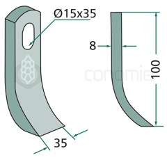 Fléau 100 x 35 mm pour broyeur SCHMIDT adaptable
