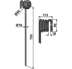 Griffe Ø16 mm gauche pour semoir KVERNELAND A1358974 adaptable - Blacksteel©
