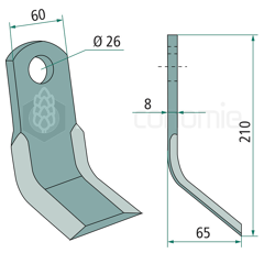 Fléau 120 x 65 mm pour broyeur PERUZZO adaptable