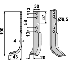 Fräsmesser Links 190 x 30 Holder Nachbau