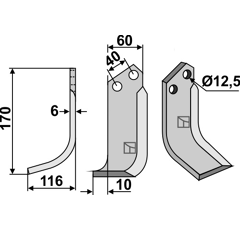 Lame gauche pour Fraise/Rotavator BREVIGLIERI 0030104S adaptable 