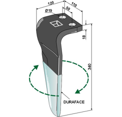 Dent droite DURAFACE pour herse rotative KVERNELAND MAE070146R adaptable - Blacksteel©
