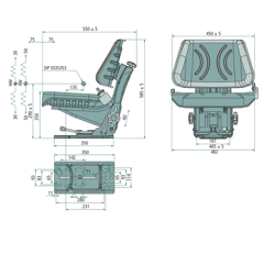 Siège de tracteur avec housse noire PVC 585 x 482 mm adaptable