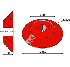 Disque terminal - intérieur pour arbre carré 30x30 mm adaptable - Blacksteel©