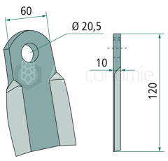 Couteau droit pour broyeur 120x60mm ZAPPATOR adaptable 