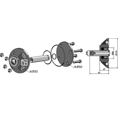 Rillenkugellager Kpl. mit Welle Ø30mm für Sechscheiben - KK086087R / A133120730 | Kverneland - Nachbau