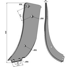 Lame de soc gauche 828 x 15 mm pour cultivateur GREGOIRE BESSON adaptable