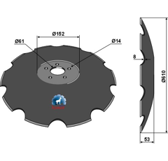 Disque crénelé ∅610x6 pour déchaumeur SIMBA P14446 adaptable - Blacksteel©