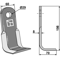 Couteau pour broyeur 198x60mm BERTI adaptable - Blacksteel©