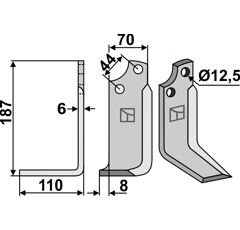 Lame gauche pour Fraise/Rotavator MASCHIO/GASPARDO 19100422 adaptable -