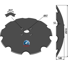 Disque crénelé Ø 910 x 12 x 57 mm adaptable - BlackSteel©