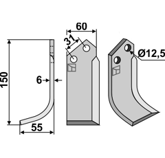 Lame gauche150x60mm pour Fraise/Rotavator DONDI adaptable